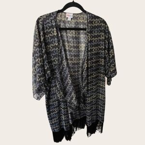 LuLaRoe Black & Cream Aztec Fringe Kimono